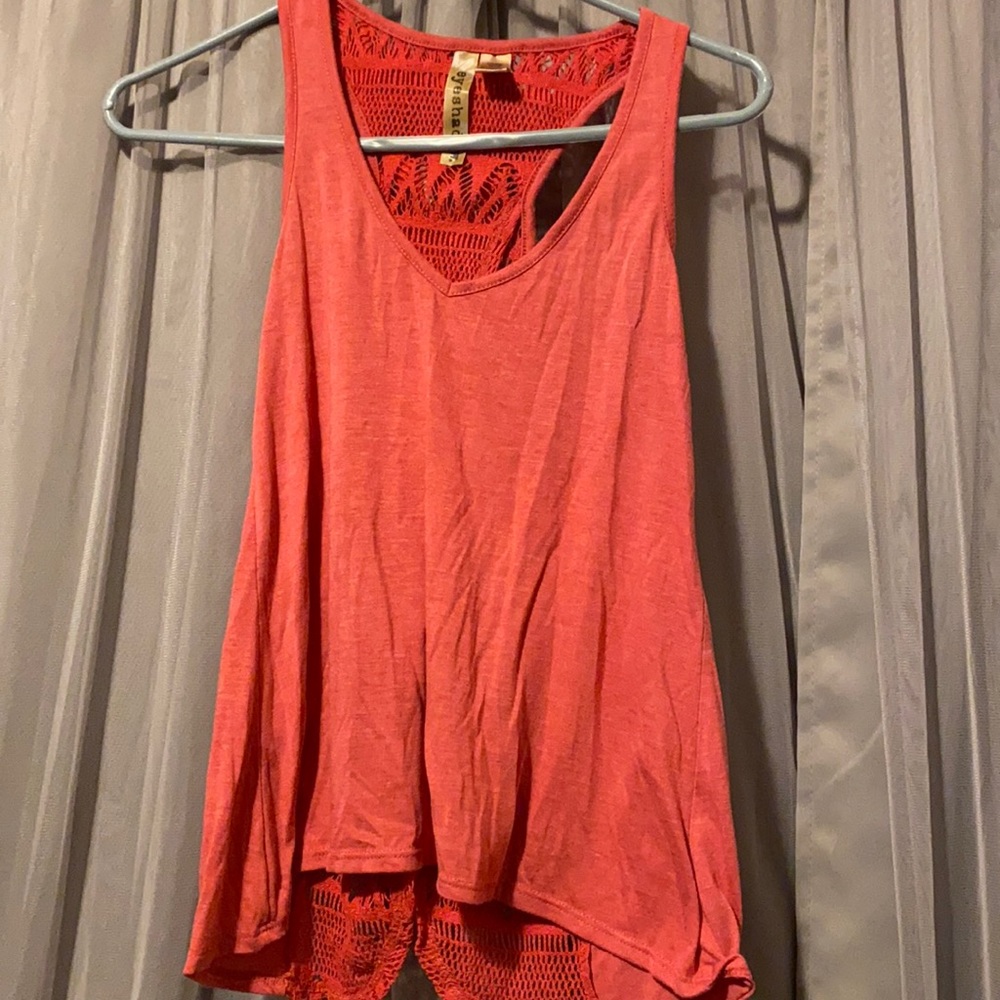 Pink/peach tank with crochet open back